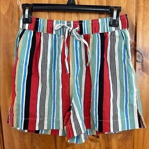 Topshop Linen Striped Shorts 4 Multicolor Rainbow Pull on Elastic Waist New